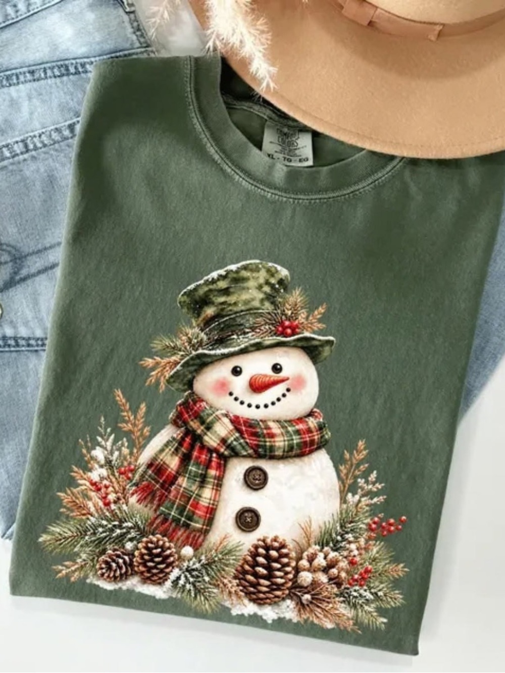 Comfort Colors Green Snowman Holiday Graphic Tee, Christmas Day Gift